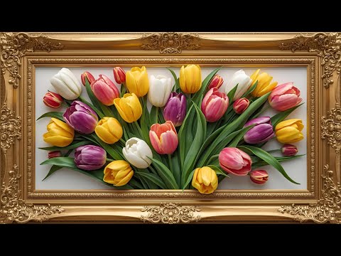 2 Hours of Colorful Tulips – Golden Frame Art TV in 4K | Relaxing Floral Screensaver