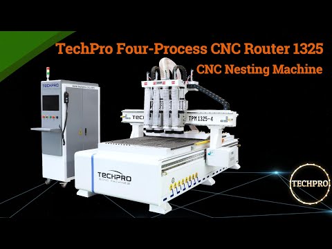 TechPro 4 heads wood cutting CNC router machine.