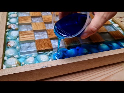 Ocean Chess of Oak and Epoxy with Floating effect and LED