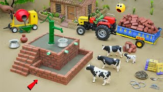 DIY Mini Tractor Builds a Real Hand Pump | Using Brick Village Water Science Project | @topminigear