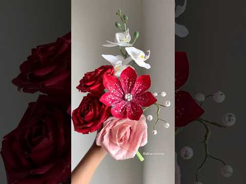 Paper red roses 🌹 with easy flower | flower making from paper | paper rose #shorts #craft