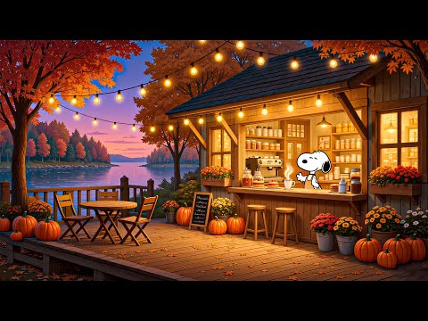Snoopy’s Cozy Evening at the Autumn Lakeside Café ☕ | Lofi Coffee Tunes for Calm Study & Relaxation