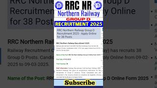 RRC Northern Railway Group D Recruitment 2025 #job #education