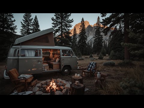 🚐 Cozy Van Life in the Mountains | Volkswagen Camper, Campfire & Relaxing Ambience