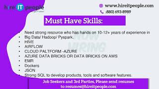 Sr. BIG DATA ENGINEER Jobs, Cincinnati, OH | Job ID 31064 |