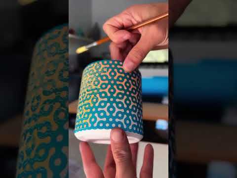 My start to finish process of stenciling and glazing a ceramic cup.