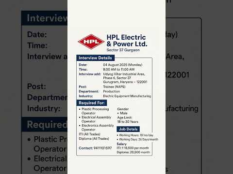 HPL Electric & Power Ltd. – Hiring Trainees in Gurgaon