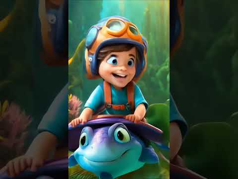 "Cute Child in Fish Headgear Riding a Turtle 🐢🎣 | Cartoon Style | 8K Art | #AIArt #Fantasy #Cute"