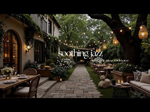 Soothing Outdoor Jazz Cafe for Relaxing | Instrumental Jazz at Garden Coffee Shop for Working