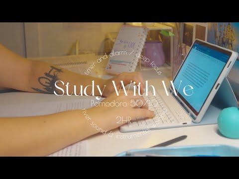 2HR STUDY WITH ME [Pomodoro 50-10] [DAY 6] instrumental worship + river sound | countdown and alarm
