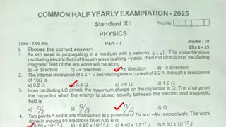 12th physics half yearly original question paper answer key 2025 English medium 
