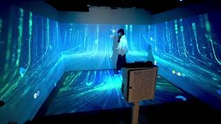 Interactive walls and floors, supporting multiple projectors and multiple interactive effects