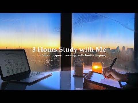 3 HOUR Study with me| Early Morning| No music| Background Noise || 60/10 Pomodoro| Mindful Studying