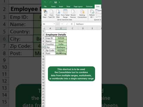 SHORTCUT OPEN CONSOLIDATE DIALOG BOX IN EXCEL #trending #shortsfeed #shorts #viralvideo