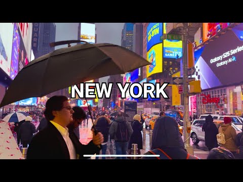 Times Square Rain Walk & ASMR City Ambience | NYC Walking Tour【4K】