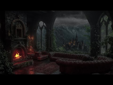 Gothic Rainy Castle Ambience 🌧️ | Cozy Fireplace & Thunder Sounds for Sleep | ASMR