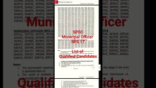 SPSC announced List of Qualified candidates for Municipal Officer Job in Sindh Govt job