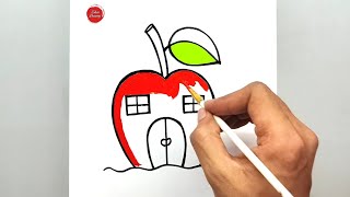 Apple house drawing so easy | simple house painting apple tutorial