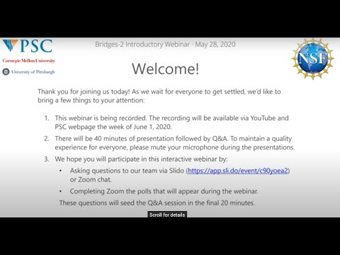 Bridges-2: Introductory Webinar May, 28 2020