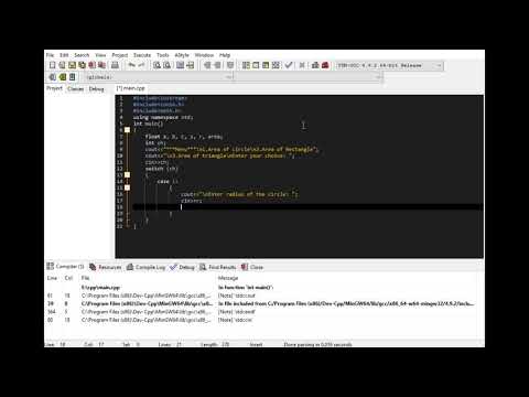 #039 Write C++ program to calculate area of a circle,a rectangle or a triangle depending upon user's