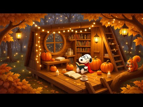 Snoopy’s Cozy Autumn Evening in the Cabin🎃| Peaceful Lofi Beats for Study, Reading & Deep Relaxation