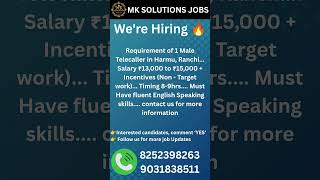 Job Vacancy in Ranchi... Contact Now #ranchijobs #ranchi