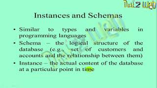 Purpose of Database System | View of Data | Data Model | Instances | DDL | DML