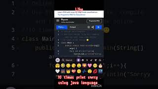 10times print sorry using java language.#coding #java #programminglanguage #language