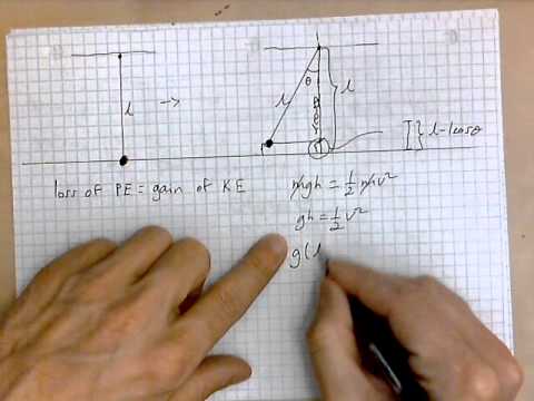 virtuallymath.com: how to find the speed of a bob at the low point in a pendulum