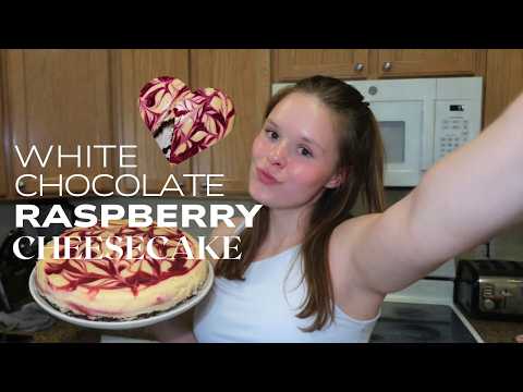 Making a White Chocolate Raspberry Swirl Cheesecake - bake with me