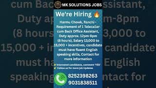 Job Available in Ranchi... Contact for more information #ranchijobs #ranchi #jobsearch #trending