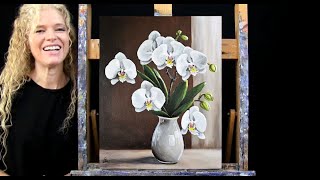 ORCHIDS-Learn How to Draw and Paint with Acrylics-Easy Beginner Acrylic Painting Tutorial Lesson