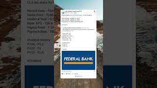 Federal Bank Ltd has fixed Record Date & Payment Date for Final Dividend for FY24. #Dividend #Shorts