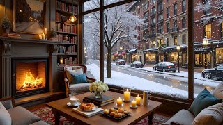 Tranquil Winter Jazz Café ❄️ Gentle Piano & Crackling Fireplace for Study & Sleep