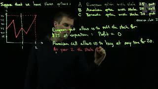 Comparing America, Bermuda and European options:  An Example