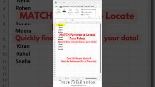 Excel MATCH Function: Excel Tutorial Day 15, Video 4  #excel #excelfunction #exceltech #excelformula