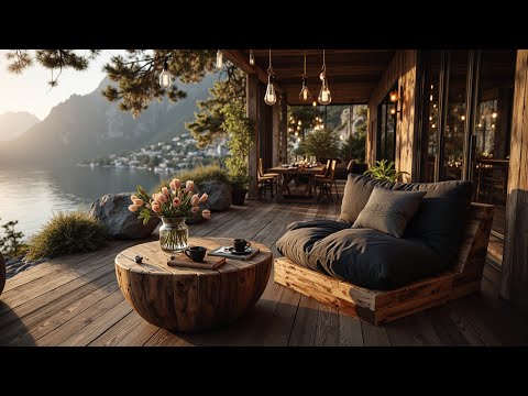 Morning Jazz Cafe Vibes | Lakeside Mountain View Retreat For Cozy Reading & Chill
