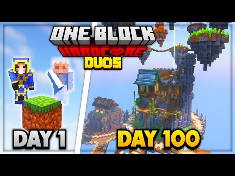 We Survived 100 Days In DUO ONE BLOCK Hardcore Minecraft