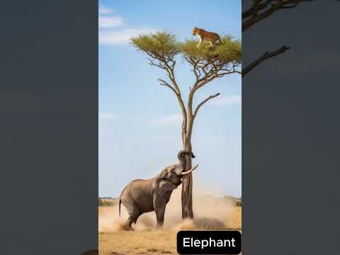 Elephant Shakes the Tree, Lion Holds On!🐘🌳🦁  #junglelife #animalfight #animalkingdom #animalplanet
