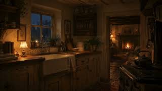 Cozy Cottage Kitchen on a Rainy Evening 🌧️ | Fireplace, Rain & Thunder Ambience | The Calm House