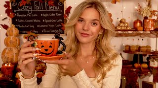 ASMR Cozy Coffee Shop Roleplay 🍂☕ (rainy, soft jazz music, light chatter, warm ambiance) 🍪