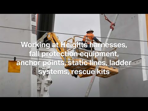 Working at Heights harnesses, fall protection equipment, anchor points, static lines, ladder systems