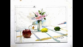 Watercolor Flower Still Life with Exciting Color and Tone! by Chris Petri