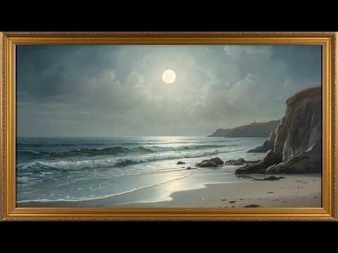 Moody Coastal TV Art | Moonlit Ocean Waves Screensaver for Frame TV | No Audio