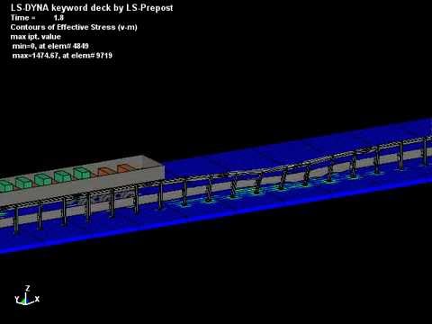 Bridge deck load transfer from truck impacting bridge barrier / parapet