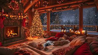 Calm Winter Christmas Cabin with Piano Music and Fireplace Crackling