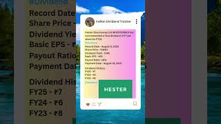 Hester Biosciences Ltd has fixed Record Date for Final Dividend of FY25  #BreakingNews #StockMarket