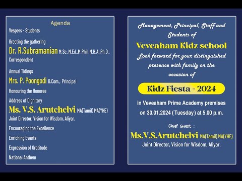 VEVEAHAM KIDZ SCHOOL   KIDZ FIESTA CELEBRATION ON 30-1-2024  @ 4.30PM LIVE STREAM