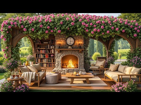 Peaceful Spring Jazz 🌸 Garden Coffee Shop Ambience & Background Music for Relax