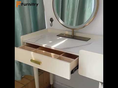 Modern Makeup Vanity Set  Dressing Table & Lighted Mirror & Leather Stool Included
